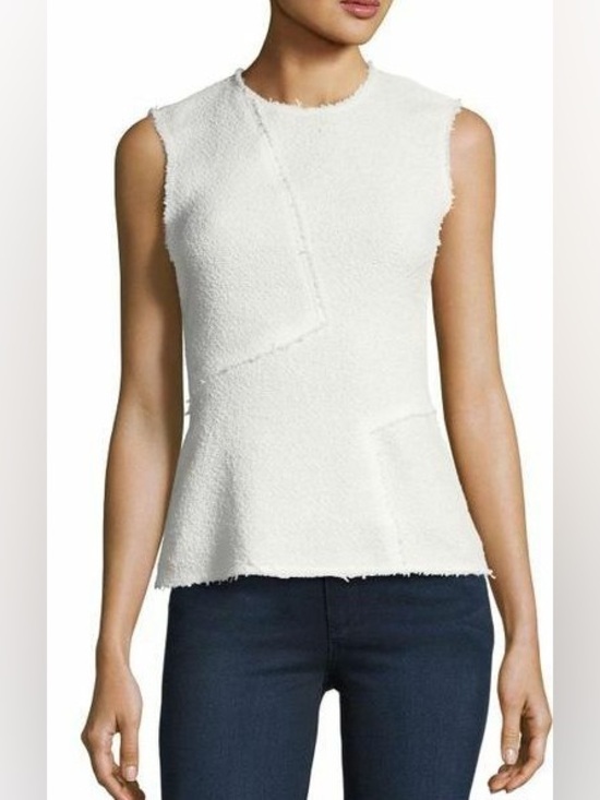 Theory Tops - Theory Sleeveless White Spring Boucle Textured Peplum Tank Top